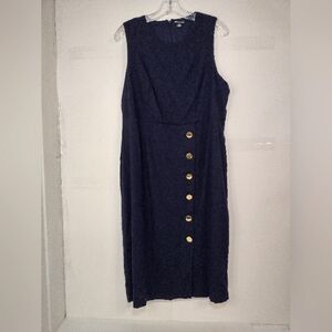 Nina Leonard Women's Elegant Navy Blue Sleeveless Dress with Gold Buttons